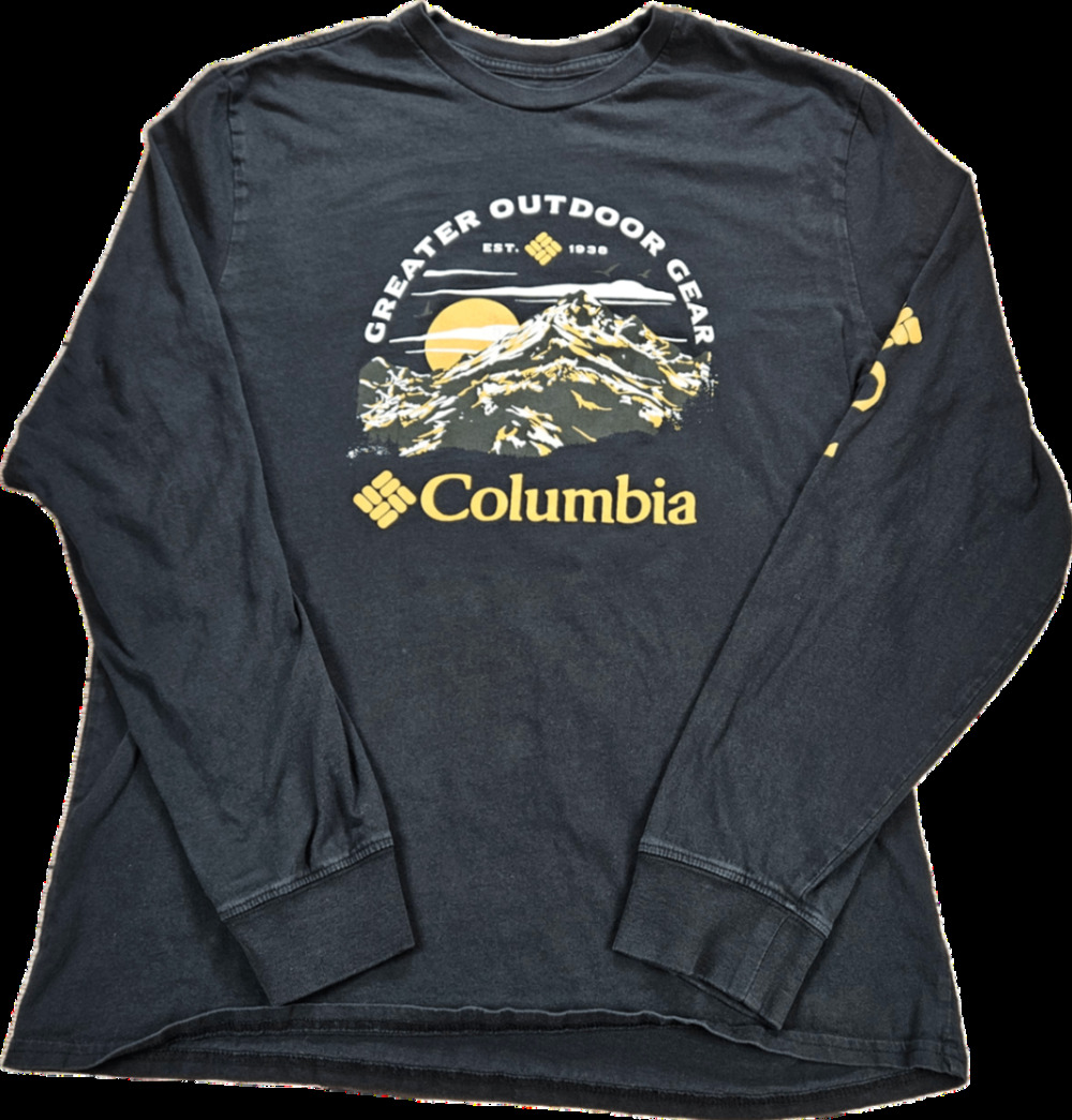 Columbia Men's Long Sleeve T-Shirt Black L Graphic Print Outdoor Cotton